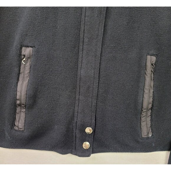 Lauren Ralph Lauren Black Hidden Hood Cotton Poly Sweater Jacket Zip Snap Medium - Picture 6 of 10